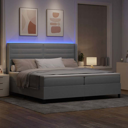vidaXL LED Boxspringbett mit Matratze Hellgrau 200 x 200 cm Stoff
