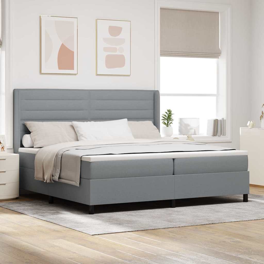 vidaXL LED Boxspringbett mit Matratze Hellgrau 200 x 200 cm Stoff