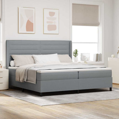 vidaXL LED Boxspringbett mit Matratze Hellgrau 200 x 200 cm Stoff