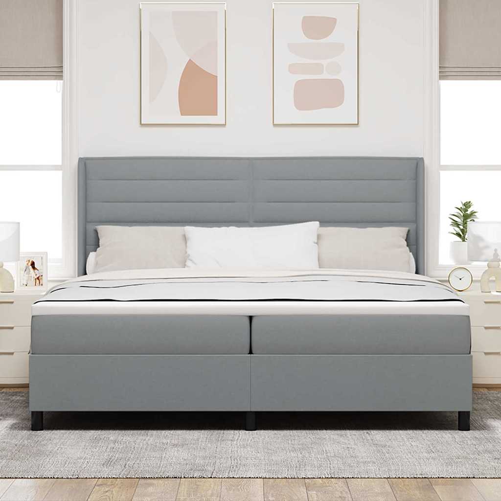 vidaXL LED Boxspringbett mit Matratze Hellgrau 200 x 200 cm Stoff