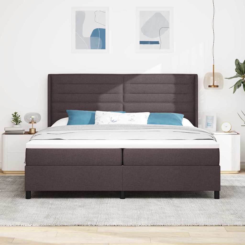LED Boxspringbett mit Matratze Dunkelbraun 200 x 200 cm Stoff