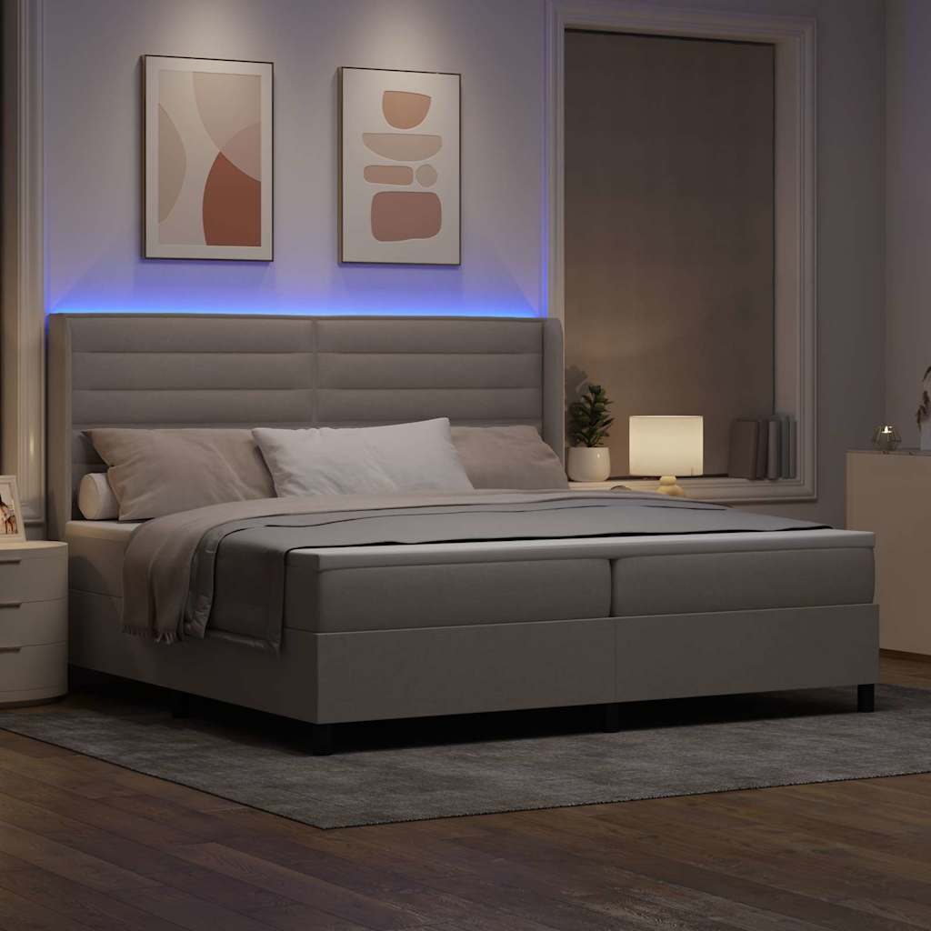 LED Boxspringbett mit Matratze Taupe 200 x 200 cm Stoff