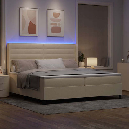 LED Boxspringbett mit Matratze Creme 200 x 200 cm Stoff