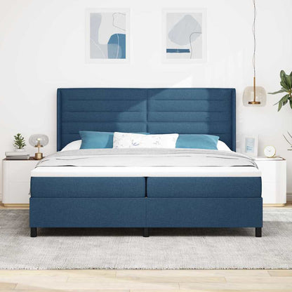 LED Boxspringbett mit Matratze Blau 200 x 200 cm Stoff