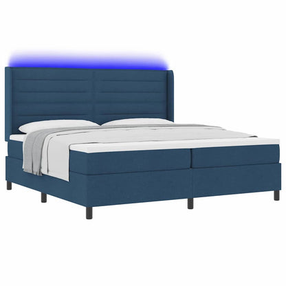 LED Boxspringbett mit Matratze Blau 200 x 200 cm Stoff