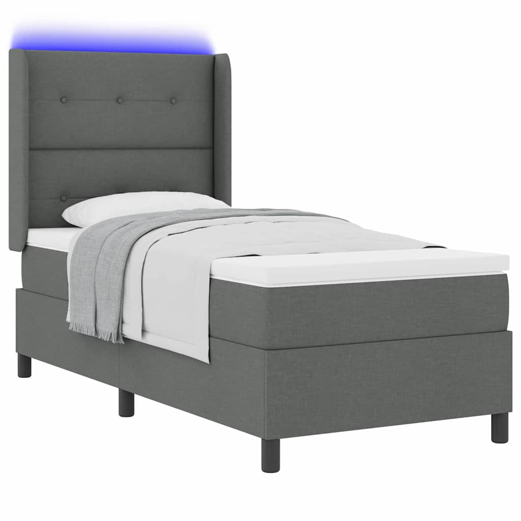 LED Boxspringbett mit Matratze Dunkelgrau 80 x 200 cm Stoff