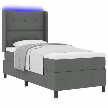 LED Boxspringbett mit Matratze Dunkelgrau 80 x 200 cm Stoff