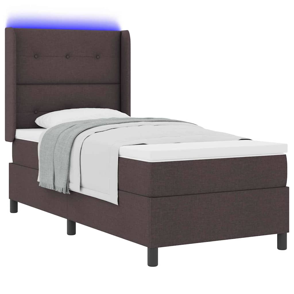 LED Boxspringbett mit Matratze Dunkelbraun 80 x 200 cm Stoff