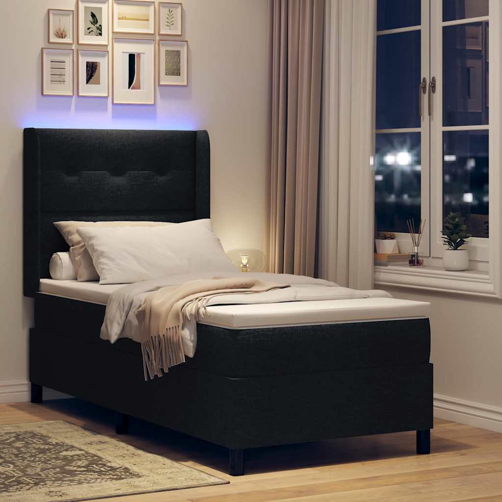vidaXL LED Boxspringbett mit Matratze Schwarz 100 x 200 cm Stoff