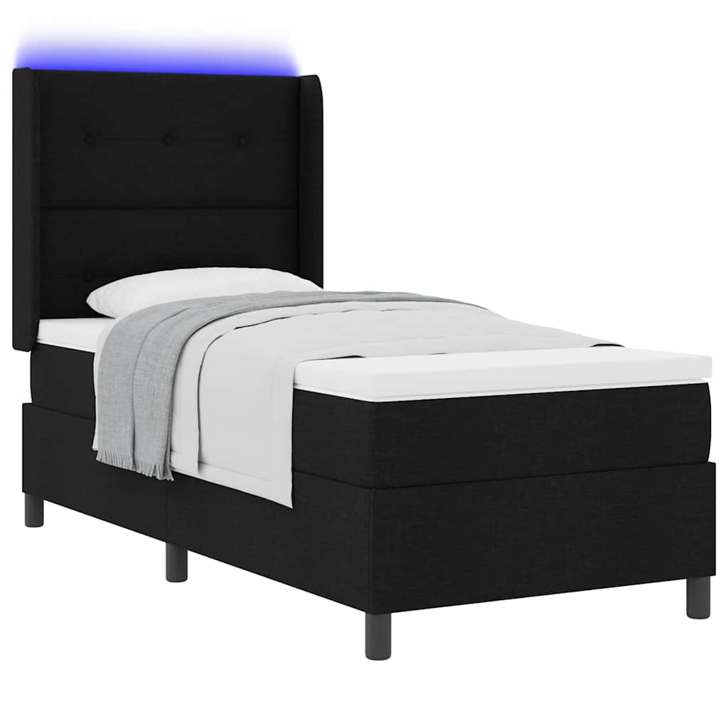 vidaXL LED Boxspringbett mit Matratze Schwarz 100 x 200 cm Stoff
