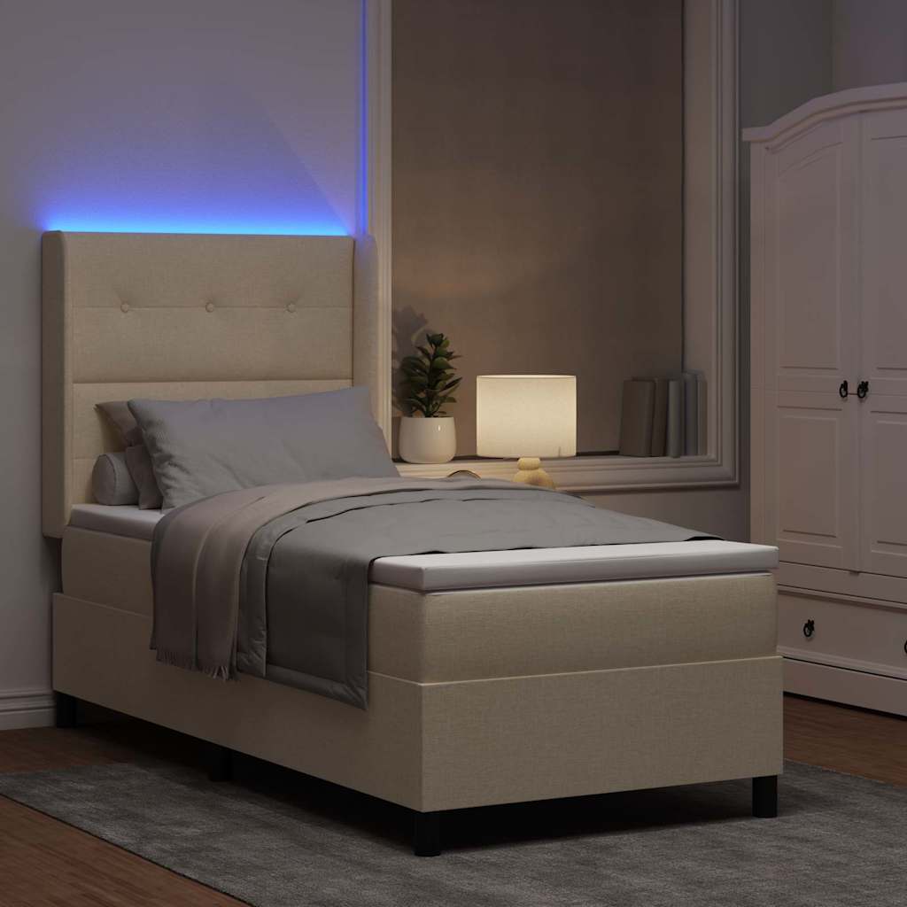 LED Boxspringbett mit Matratze Creme 100 x 200 cm Stoff