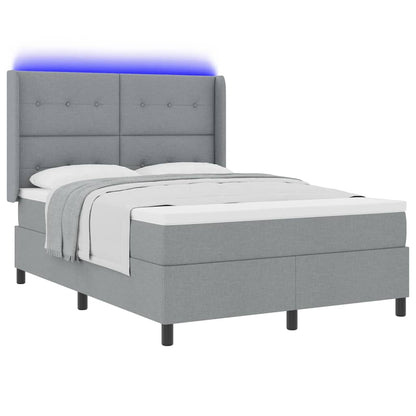 LED Boxspringbett mit Matratze Hellgrau 140 x 190 cm Stoff