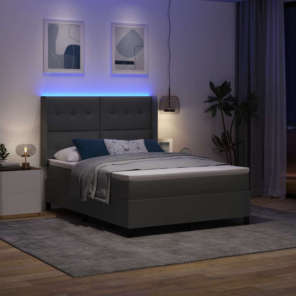 LED Boxspringbett mit Matratze Dunkelgrau 140 x 190 cm Stoff