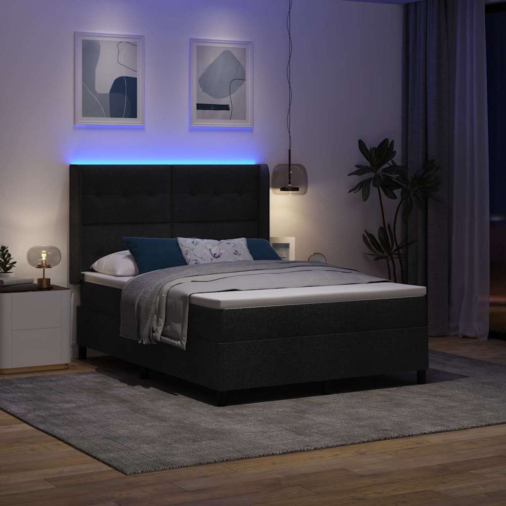 LED Boxspringbett mit Matratze Schwarz 140 x 190 cm Stoff