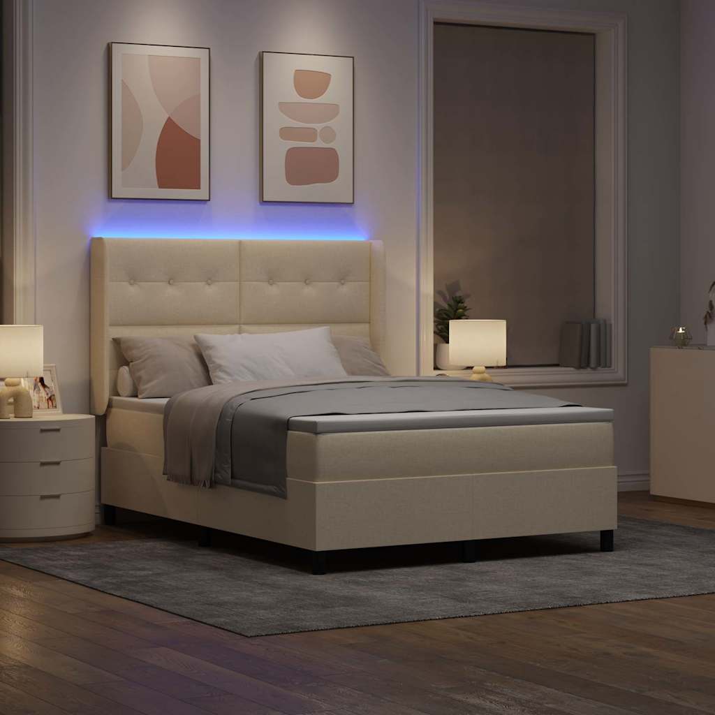 LED Boxspringbett mit Matratze Creme 140 x 190 cm Stoff