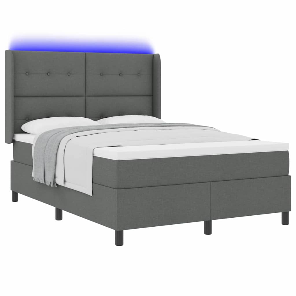 LED Boxspringbett mit Matratze Dunkelgrau 140 x 200 cm Stoff