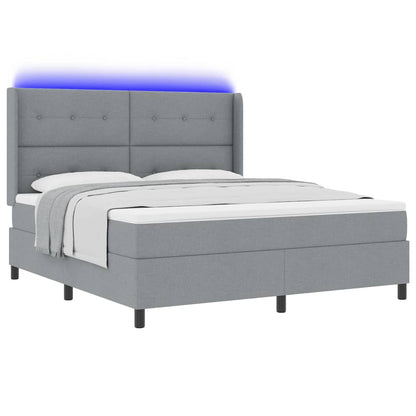 LED Boxspringbett mit Matratze Hellgrau 180 x 200 cm Stoff