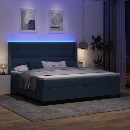 LED Boxspringbett mit Matratze Blau 200 x 200 cm Stoff