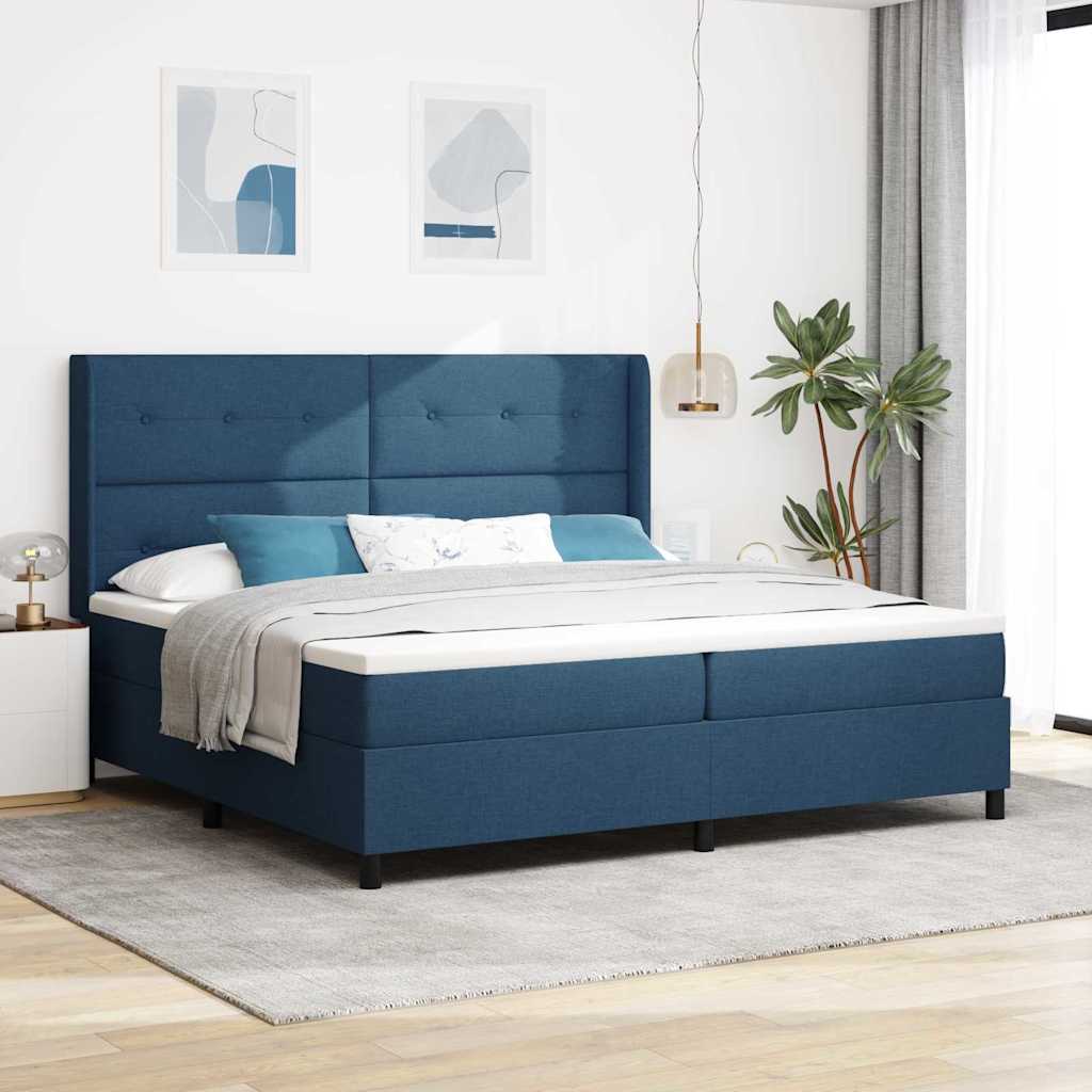 LED Boxspringbett mit Matratze Blau 200 x 200 cm Stoff