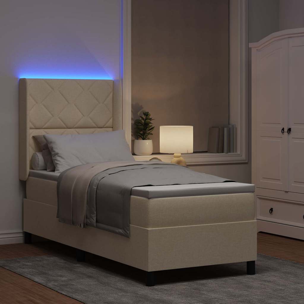 LED Boxspringbett mit Matratze Creme 80 x 200 cm Stoff