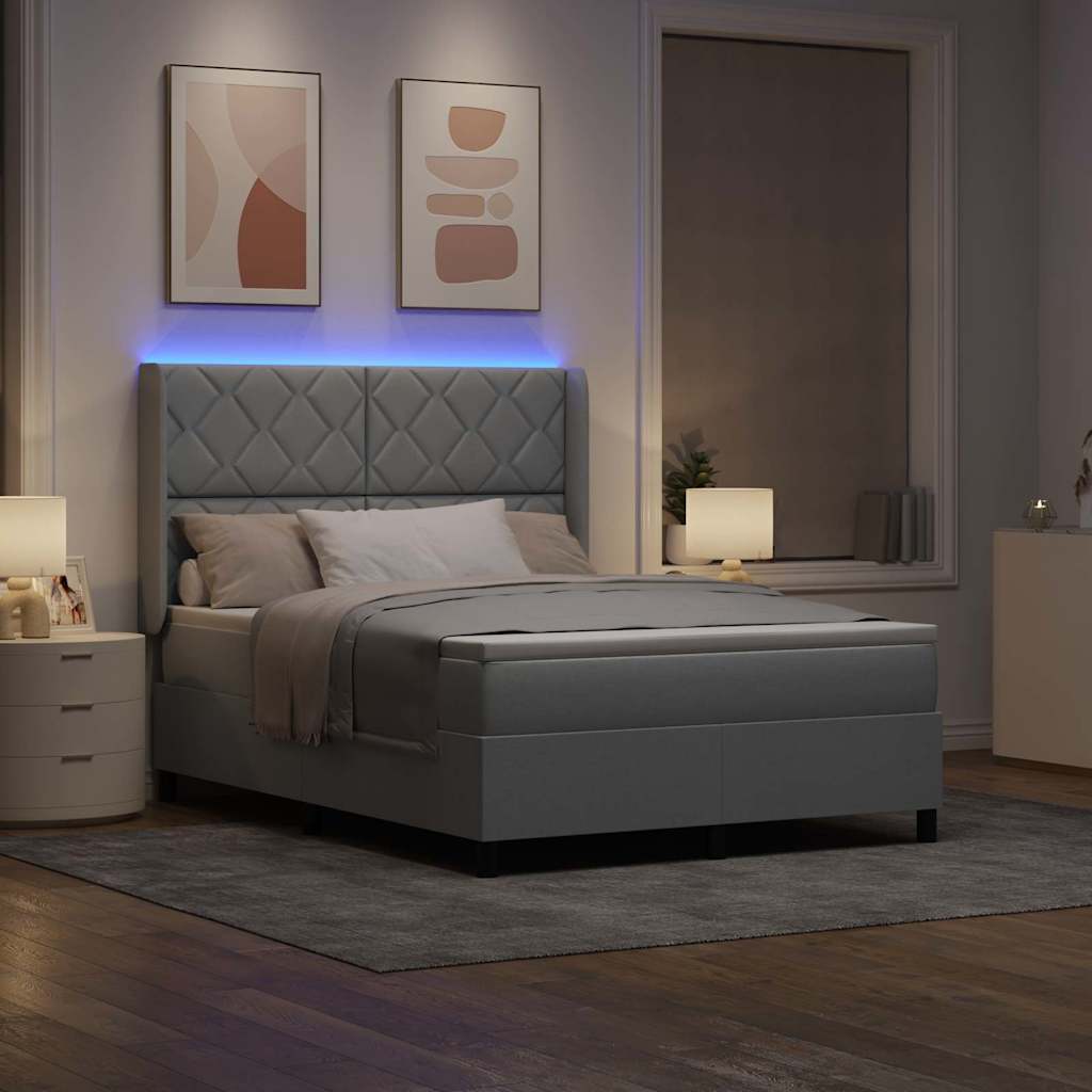 LED Boxspringbett mit Matratze Hellgrau 160 x 200 cm Stoff