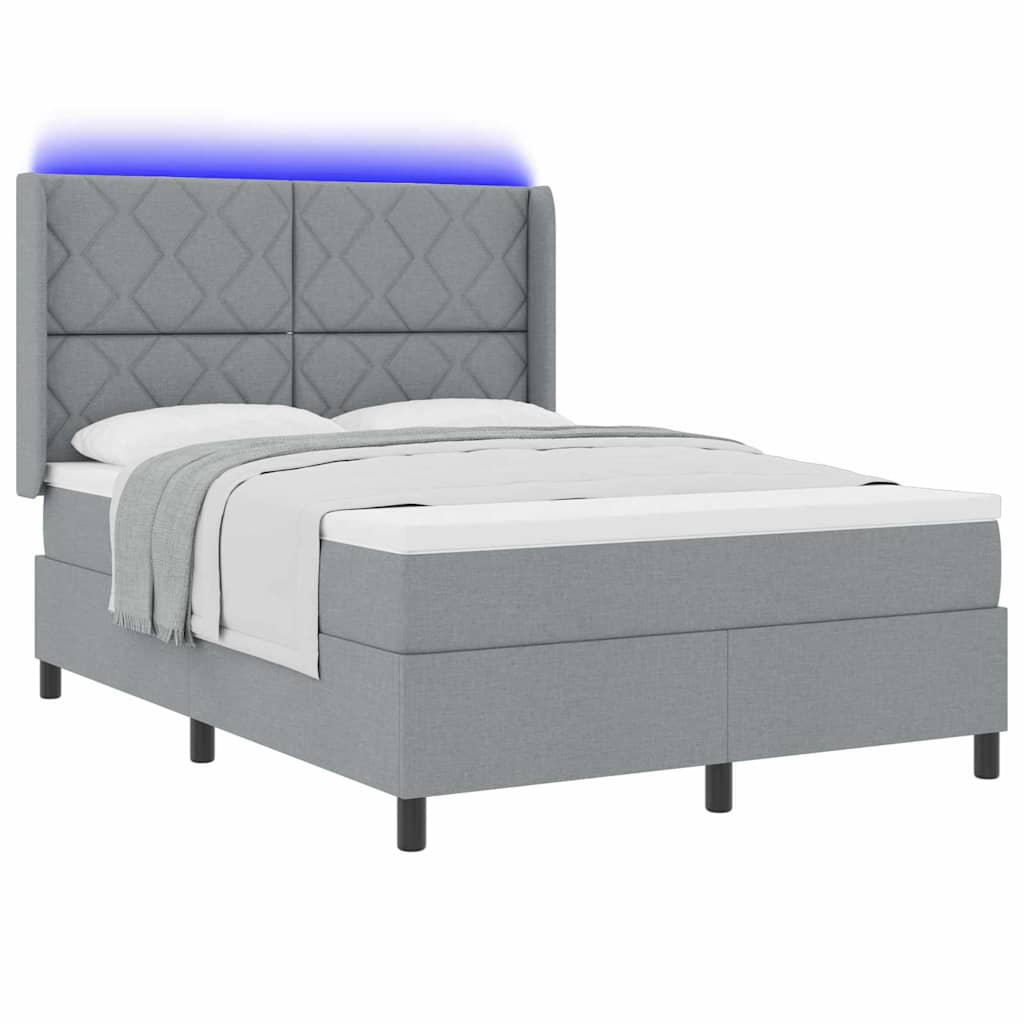 LED Boxspringbett mit Matratze Hellgrau 160 x 200 cm Stoff