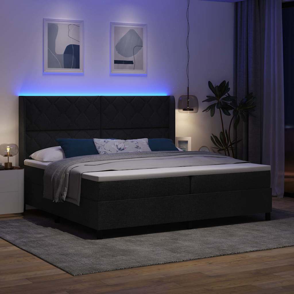 LED Boxspringbett mit Matratze Schwarz 200 x 200 cm Stoff