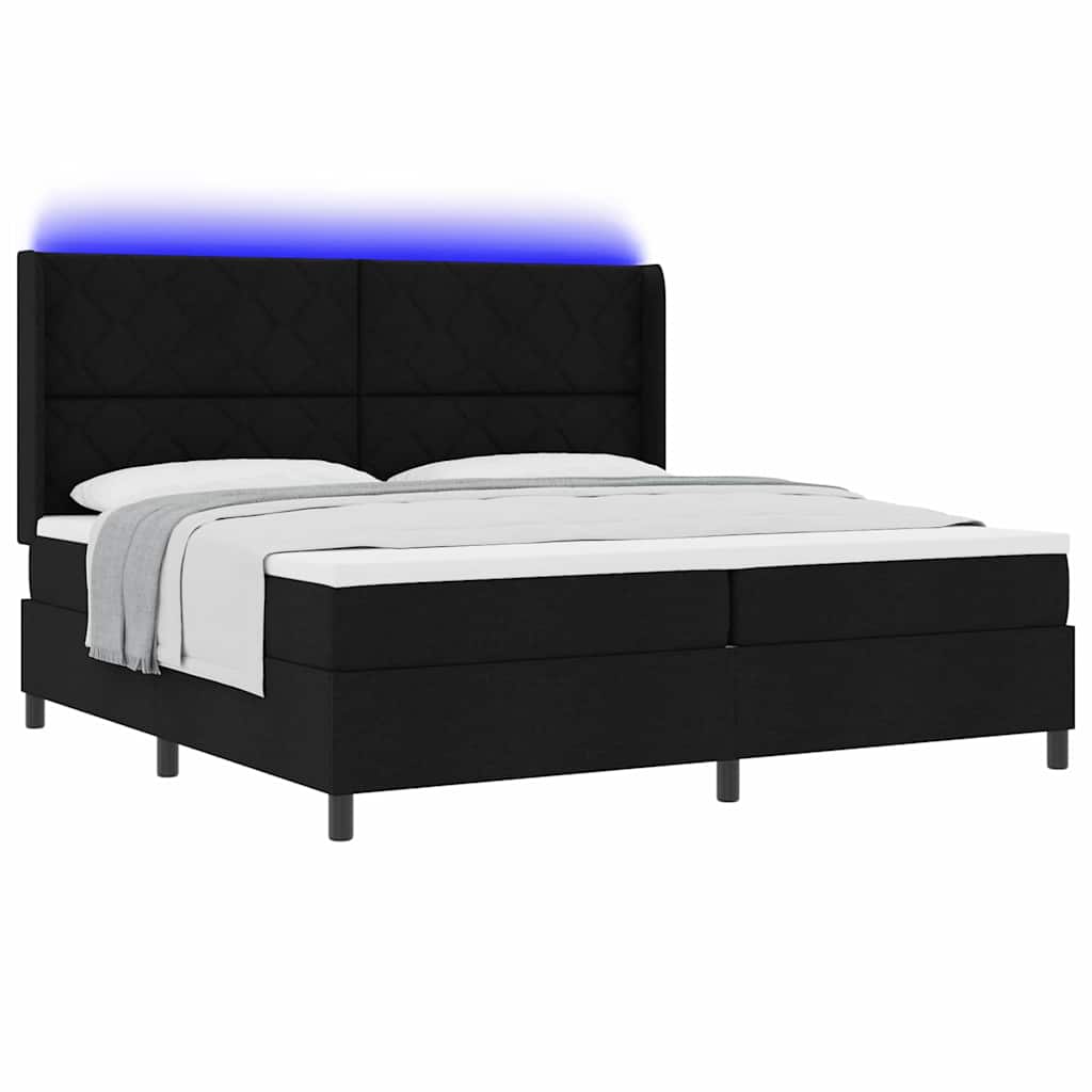 LED Boxspringbett mit Matratze Schwarz 200 x 200 cm Stoff
