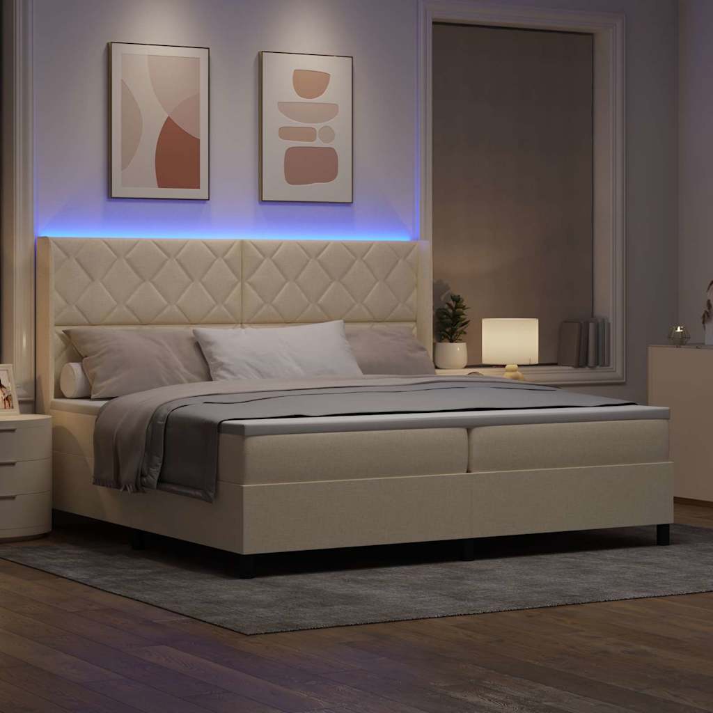LED Boxspringbett mit Matratze Creme 200 x 200 cm Stoff