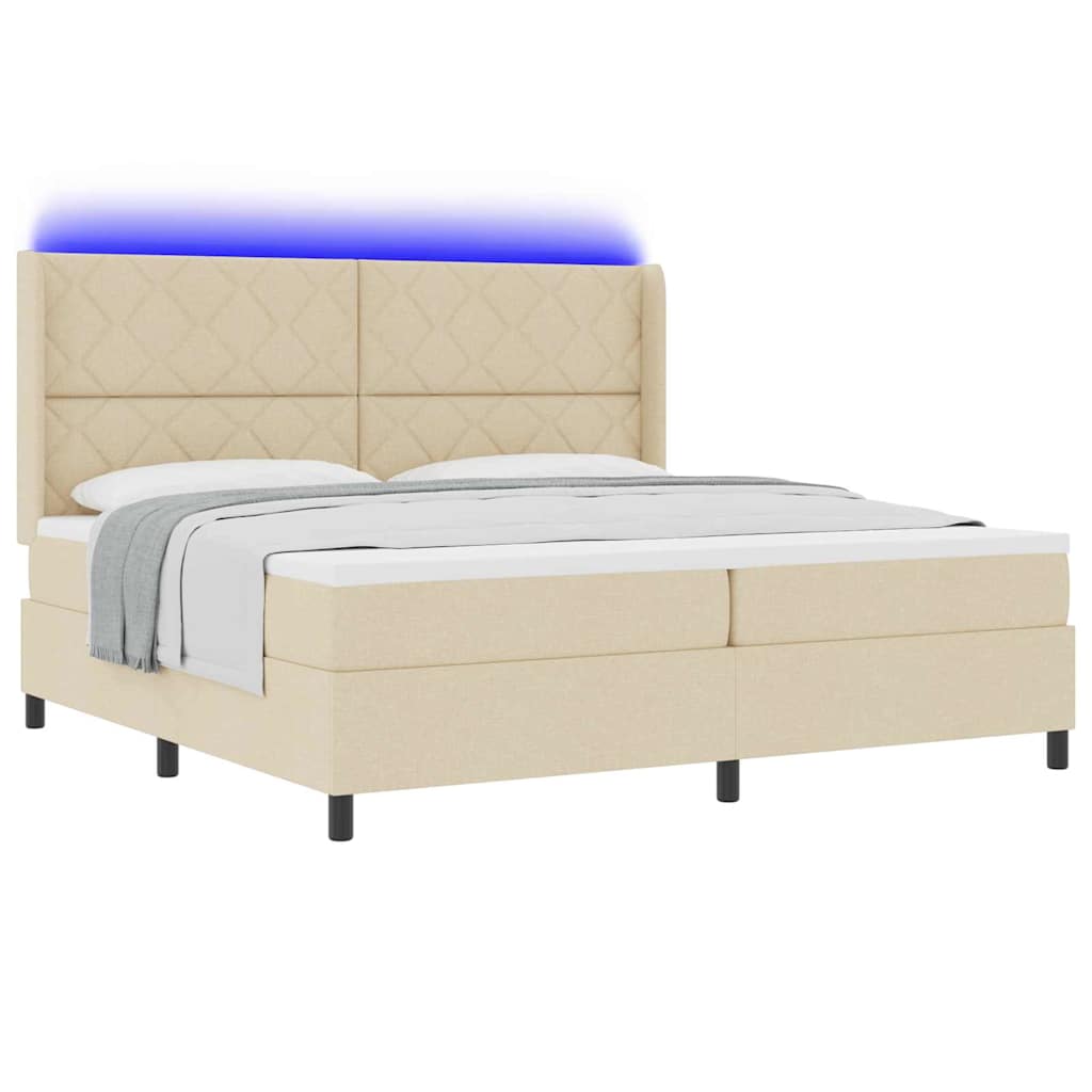 LED Boxspringbett mit Matratze Creme 200 x 200 cm Stoff