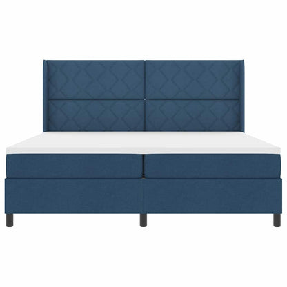 LED Boxspringbett mit Matratze Blau 200 x 200 cm Stoff