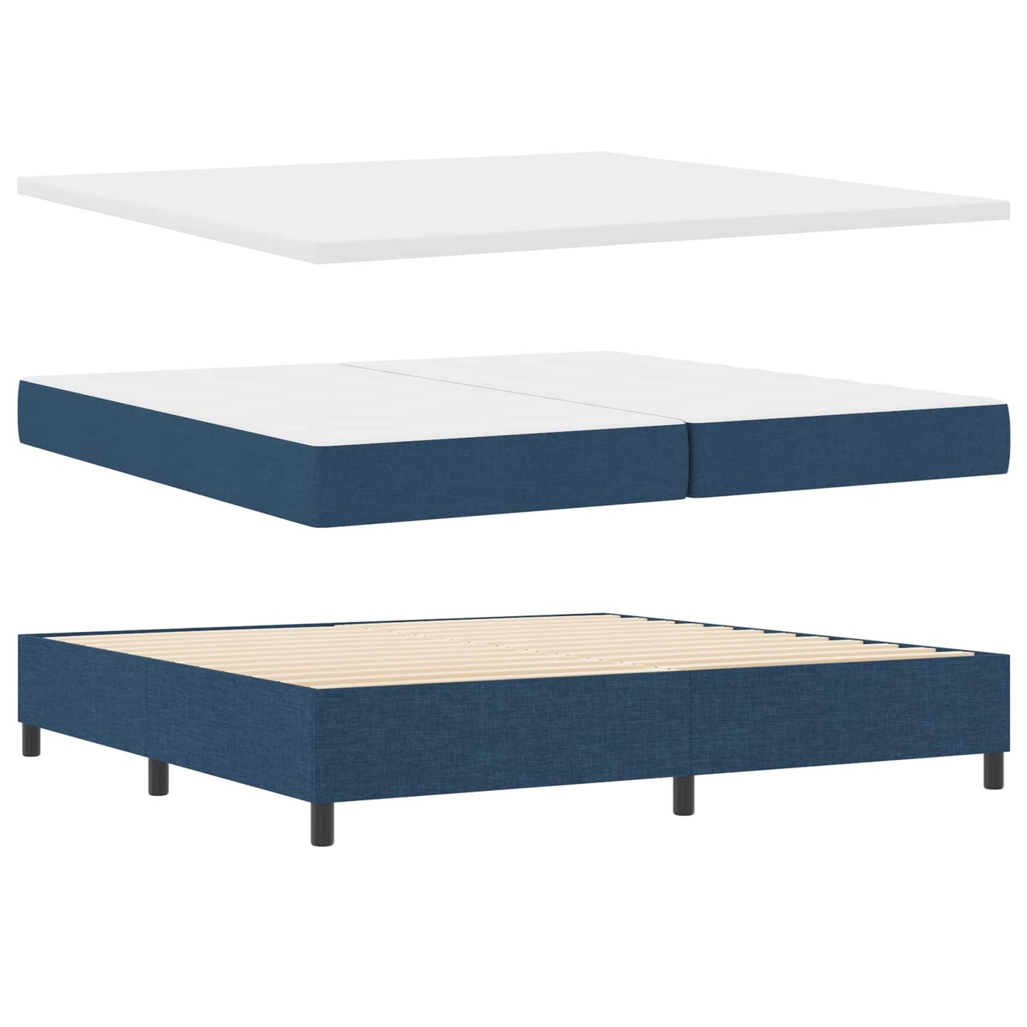 LED Boxspringbett mit Matratze Blau 200 x 200 cm Stoff