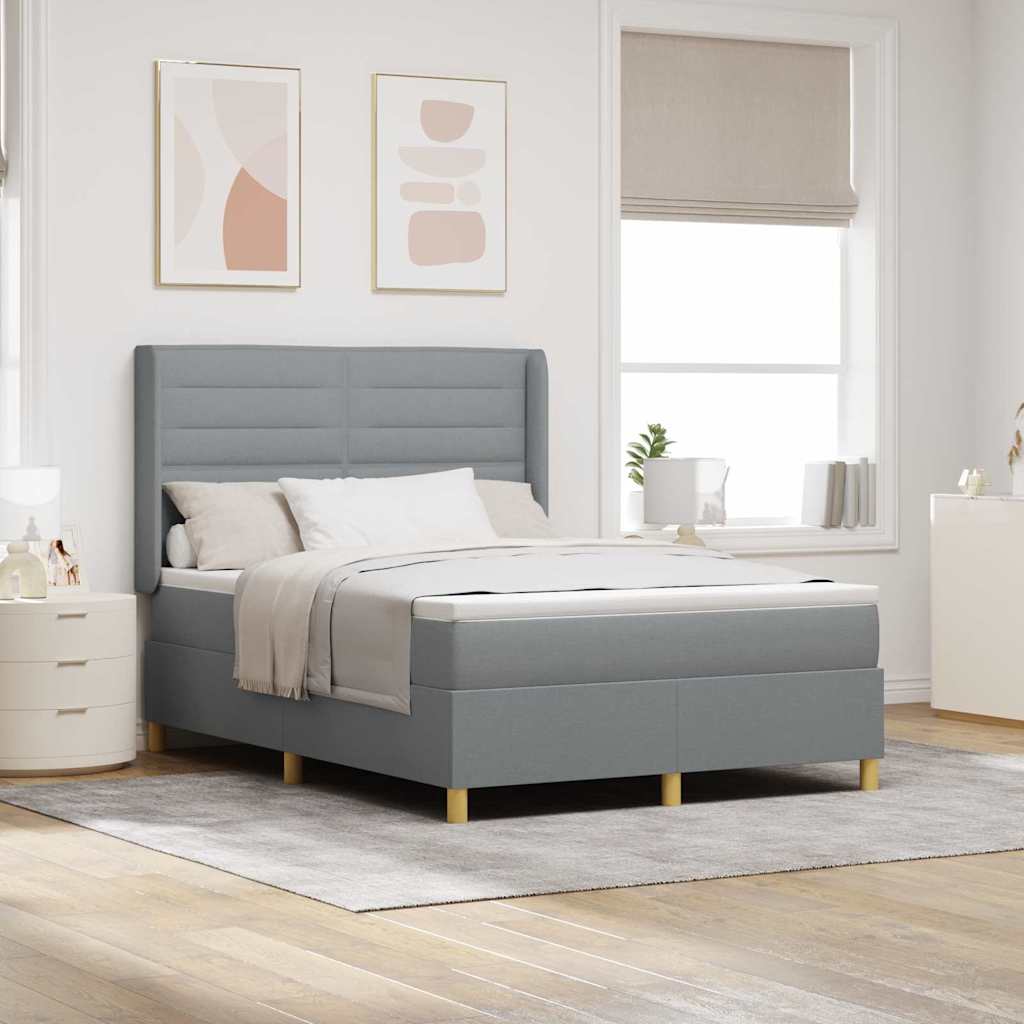 vidaXL Boxspringbett mit Matratze Hellgrau 140 x 190 cm Stoff