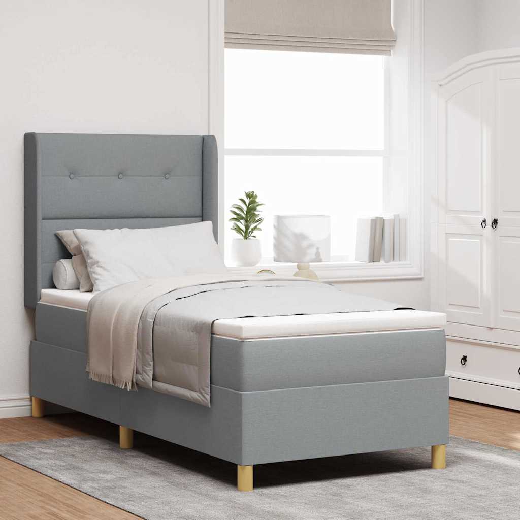 vidaXL Boxspringbett mit Matratze Hellgrau 140 x 190 cm Stoff