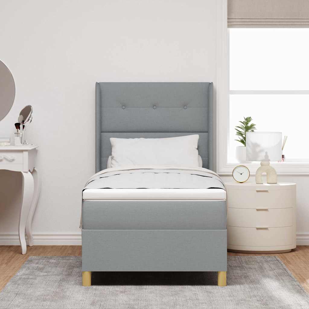 vidaXL Boxspringbett mit Matratze Hellgrau 140 x 200 cm Stoff