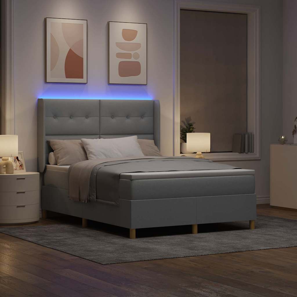 vidaXL Boxspringbett mit Matratze Hellgrau 140 x 190 cm Stoff