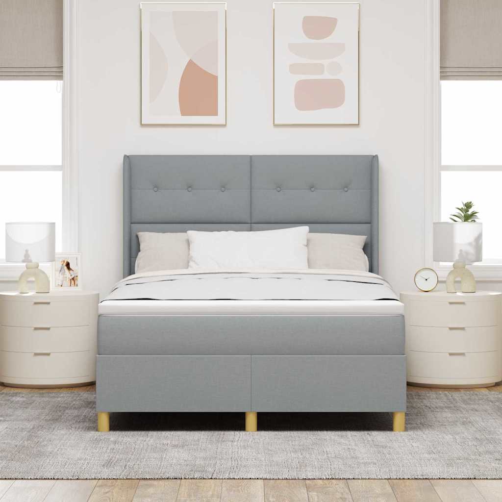 vidaXL Boxspringbett mit Matratze Hellgrau 140 x 190 cm Stoff