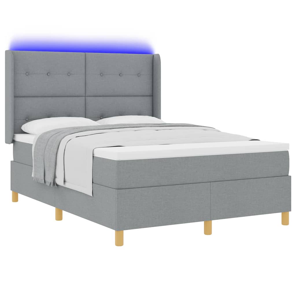 vidaXL Boxspringbett mit Matratze Hellgrau 140 x 190 cm Stoff