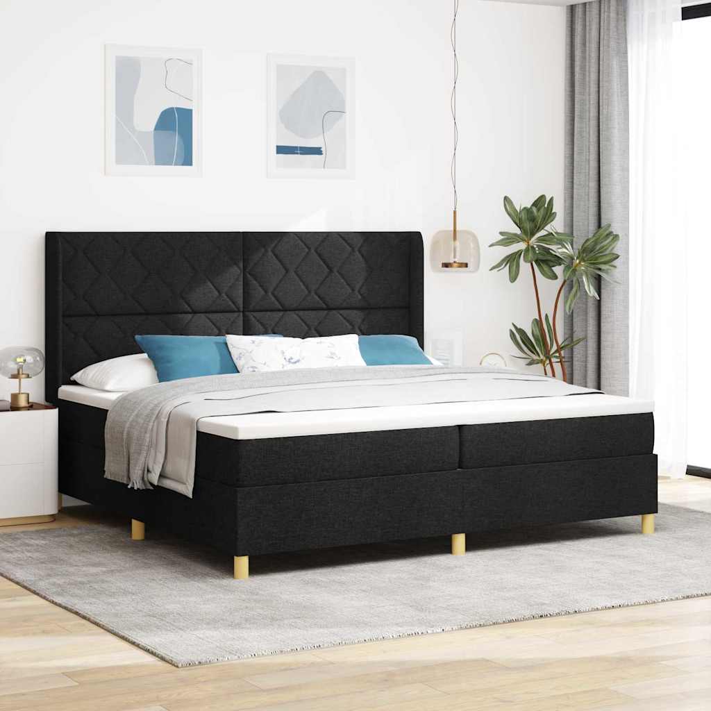 vidaXL Lit à sommier tapissier avec matelas Noir 200 x 200 cm Tissu