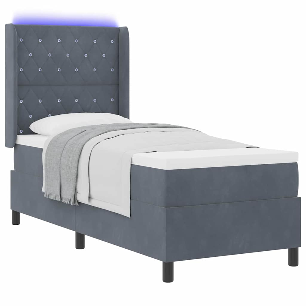 Boxspringbett mit Matratze mit LED Dunkelgrau 80 x 200 cm Samt