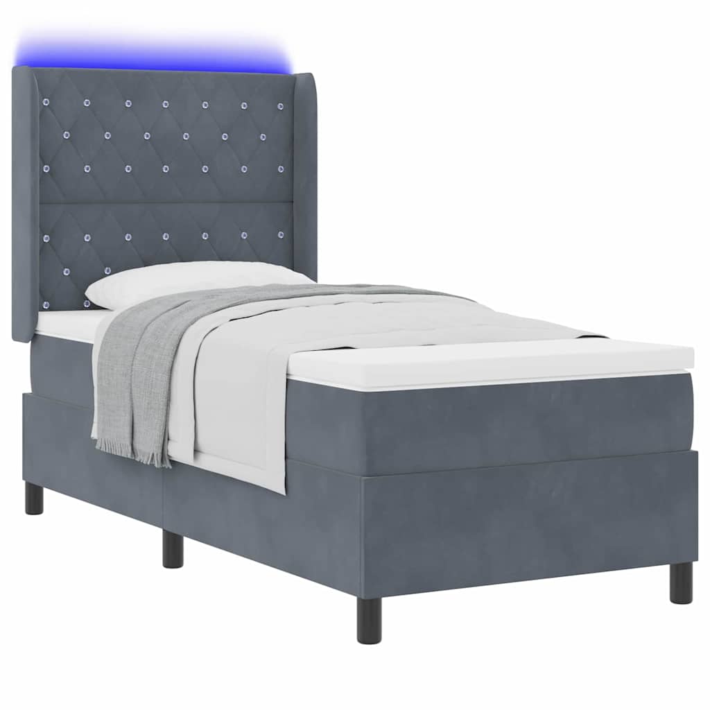 Boxspringbett mit Matratze mit LED Dunkelgrau 90 x 200 cm Samt