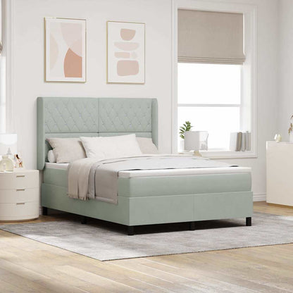 Boxspringbett mit LED-Lichtleisten Hellgrau 140 x 190 cm Samt