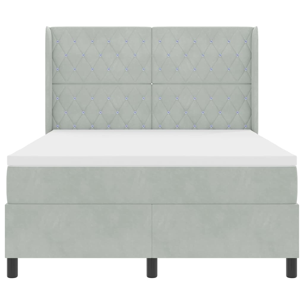 Boxspringbett mit LED-Lichtleisten Hellgrau 140 x 190 cm Samt