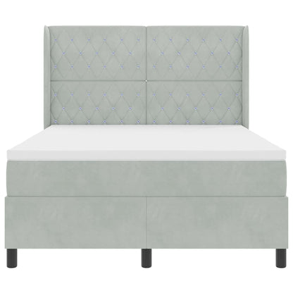 Boxspringbett mit LED-Lichtleisten Hellgrau 140 x 190 cm Samt