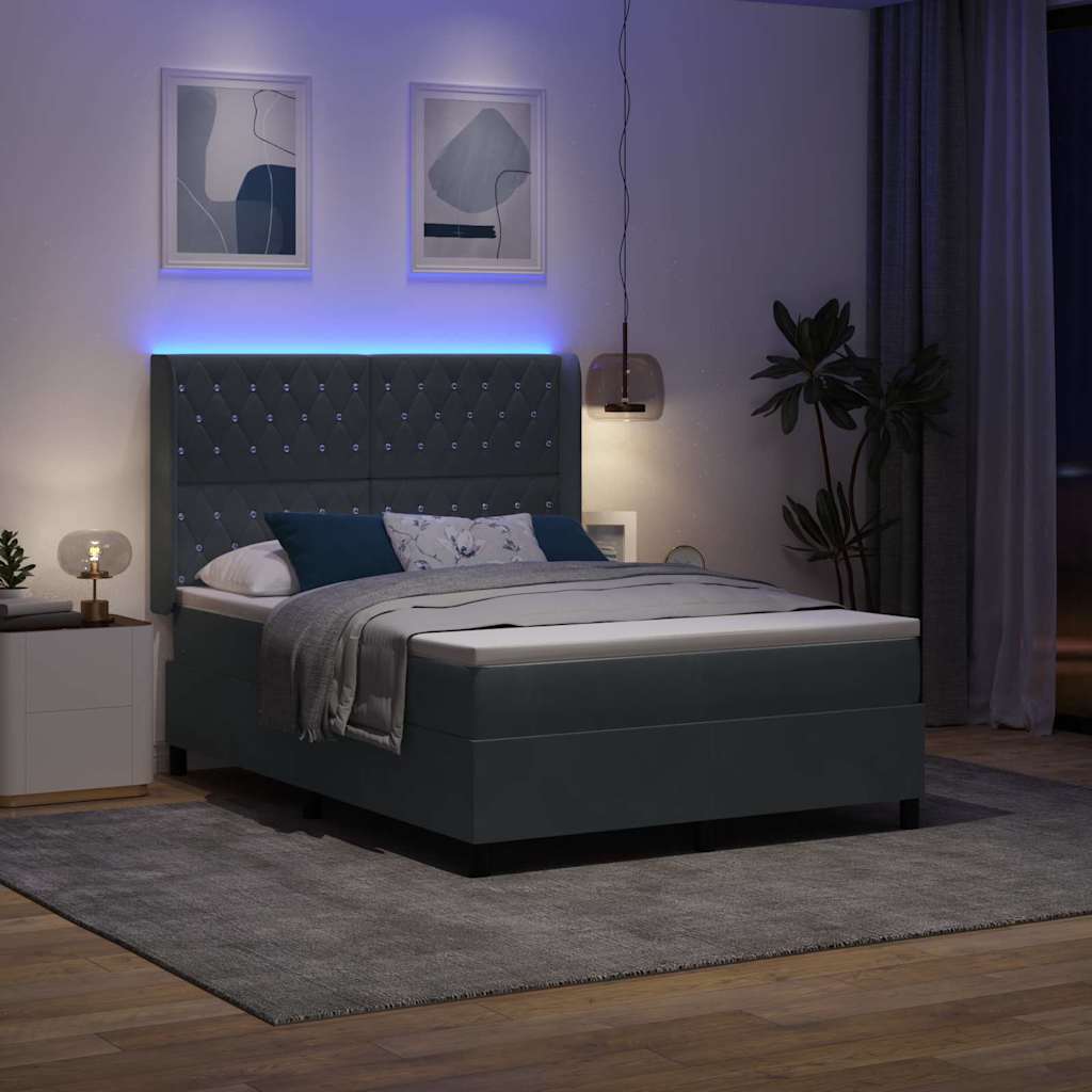 Boxspringbett mit Matratze mit LED Dunkelgrau 160 x 200 cm Samt
