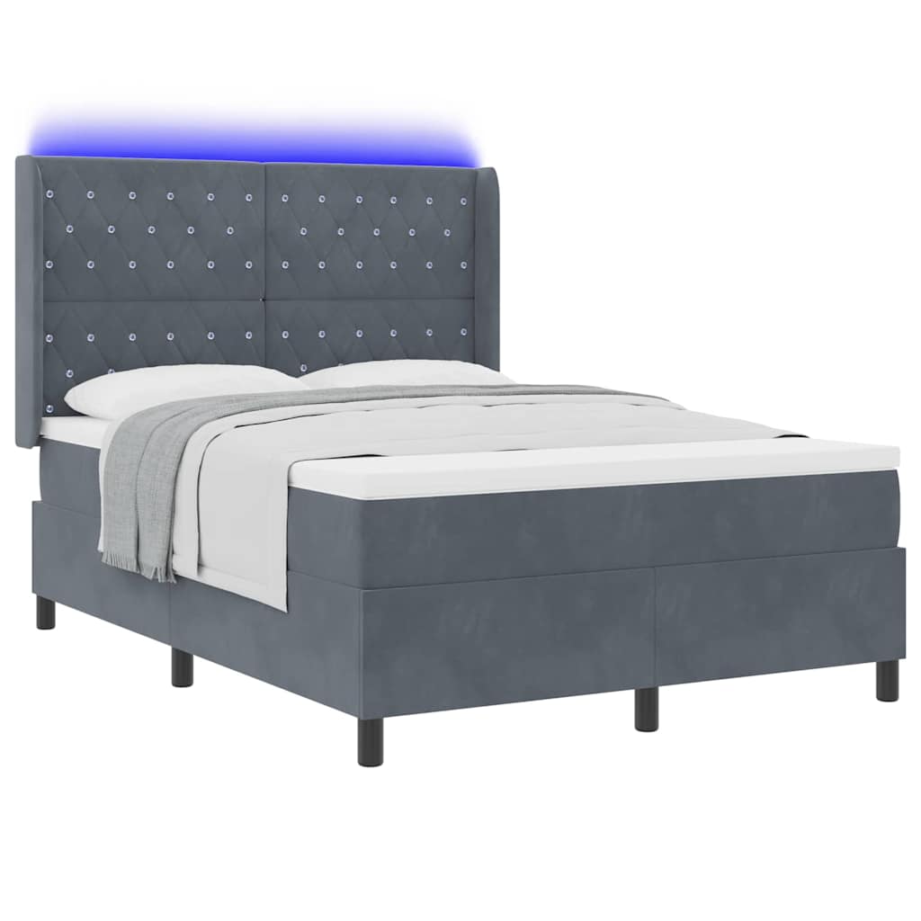 Boxspringbett mit Matratze mit LED Dunkelgrau 160 x 200 cm Samt