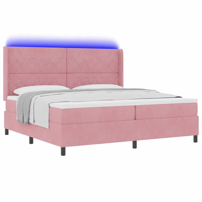 Boxspringbett mit Matratze mit LED Rosa 200 x 200 cm Samt