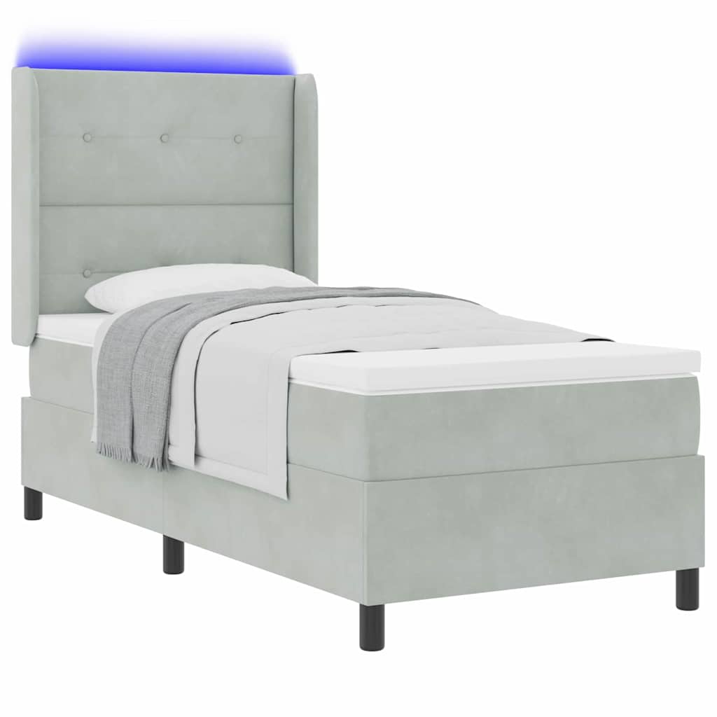 Boxspringbett mit Matratze mit LED Hellgrau 90 x 200 cm Samt