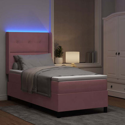 Boxspringbett mit Matratze mit LED Rosa 90 x 200 cm Samt