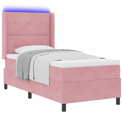 Boxspringbett mit Matratze mit LED Rosa 90 x 200 cm Samt
